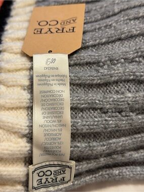 Frye Ribbed Knit Beanie in Light Gray and Cream
